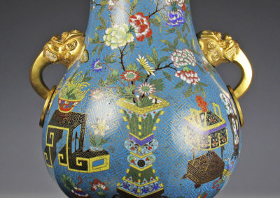 Chinese cloisonne hu form vase with gilt handles, Qing Dynasty